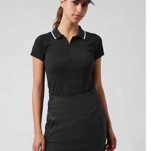 Athleta Momentum Quarter Zip Short Sleeve Polo Golf Shirt Top Black Size Medium